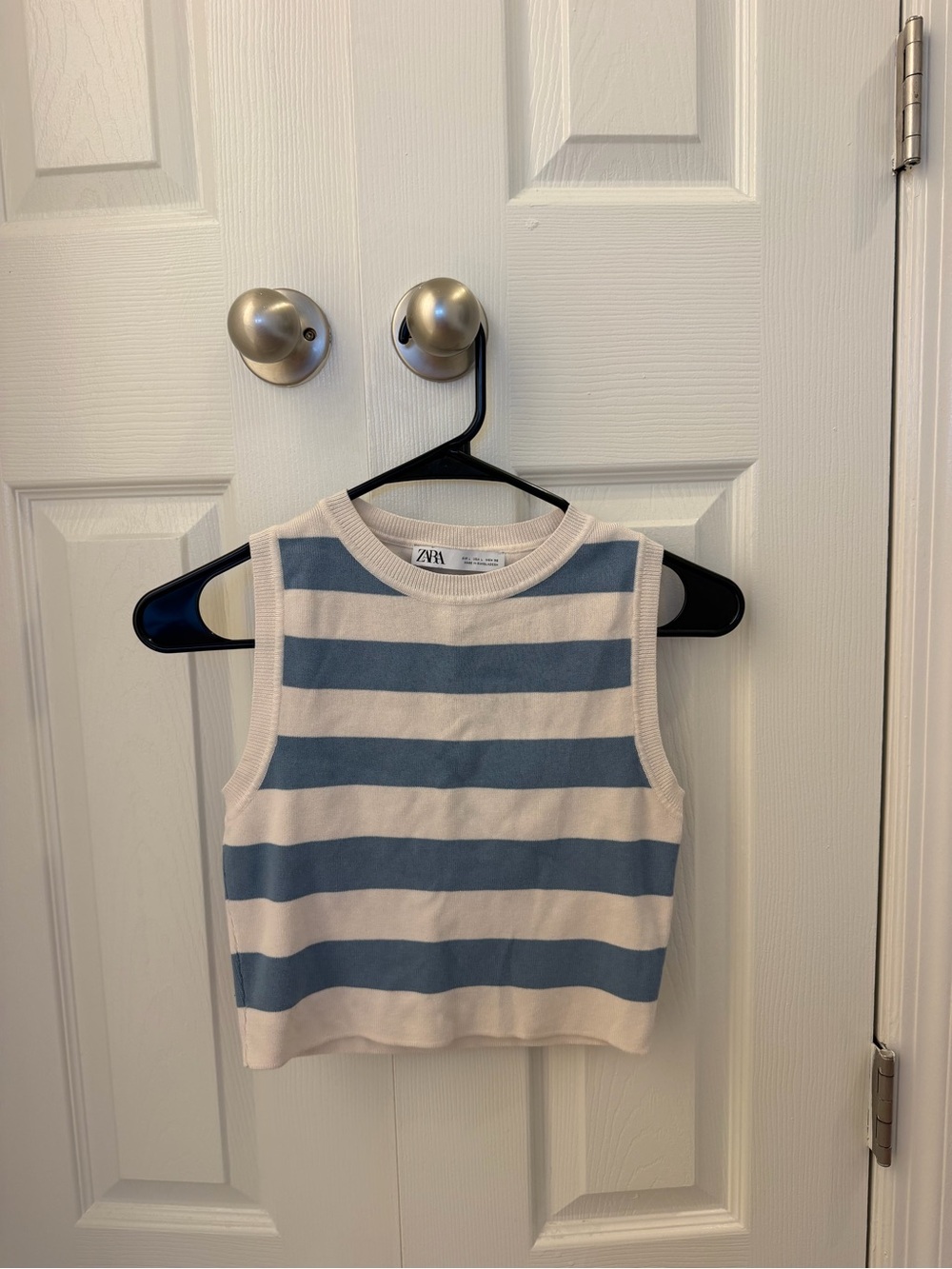 Zara Blue and Cream Striped Sleeveless Top